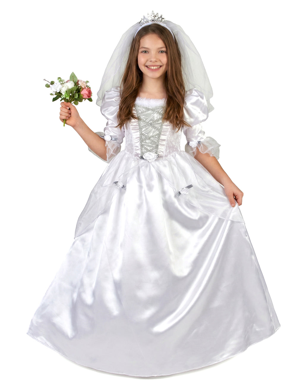 Déguisement de mariée pour fille blanc avec voile et diadème