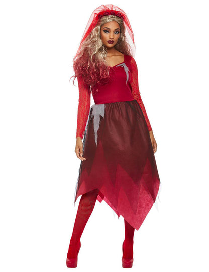 Déguisement de mariée pour femme rouge avec voile