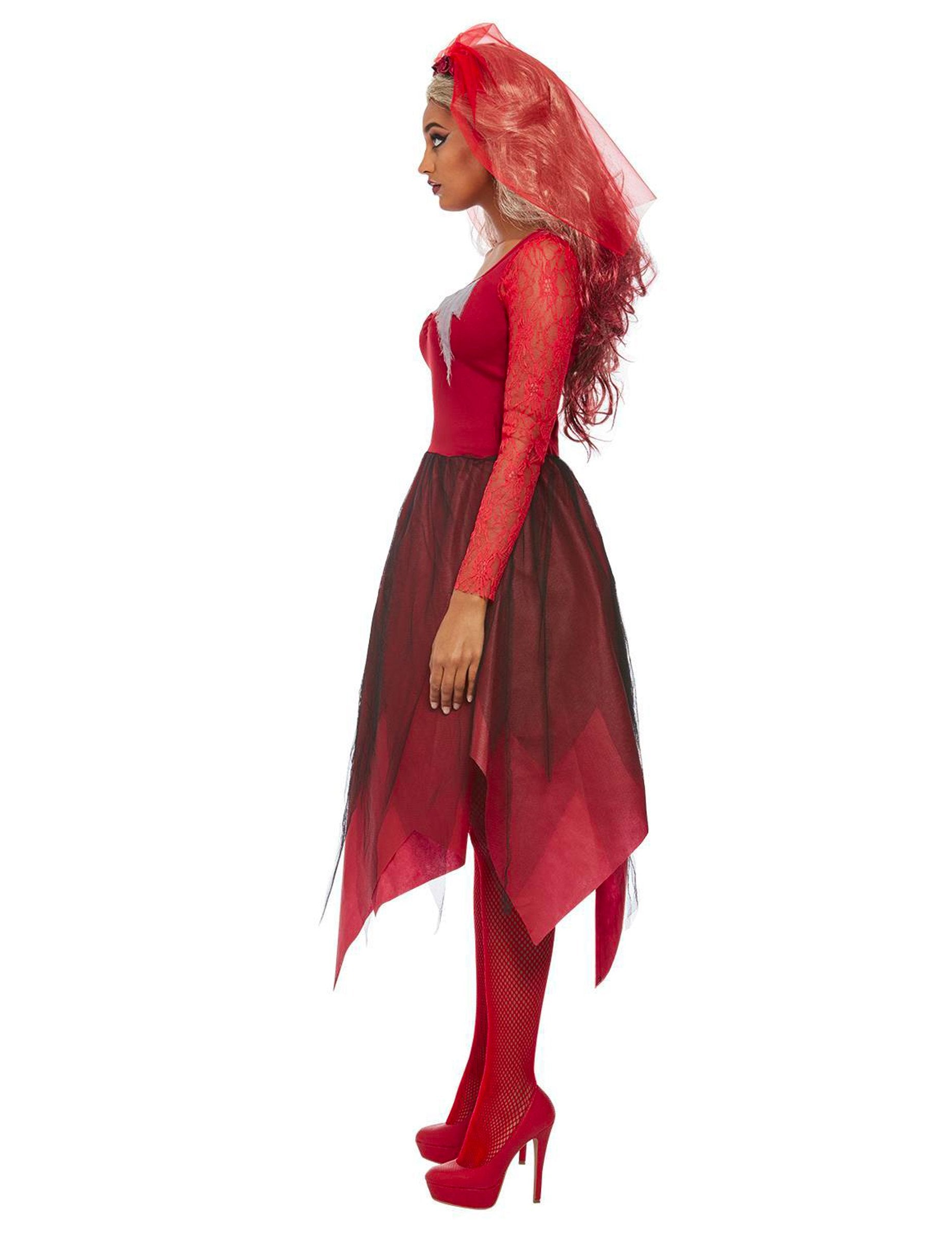 Vue de profil du déguisement de mariée rouge