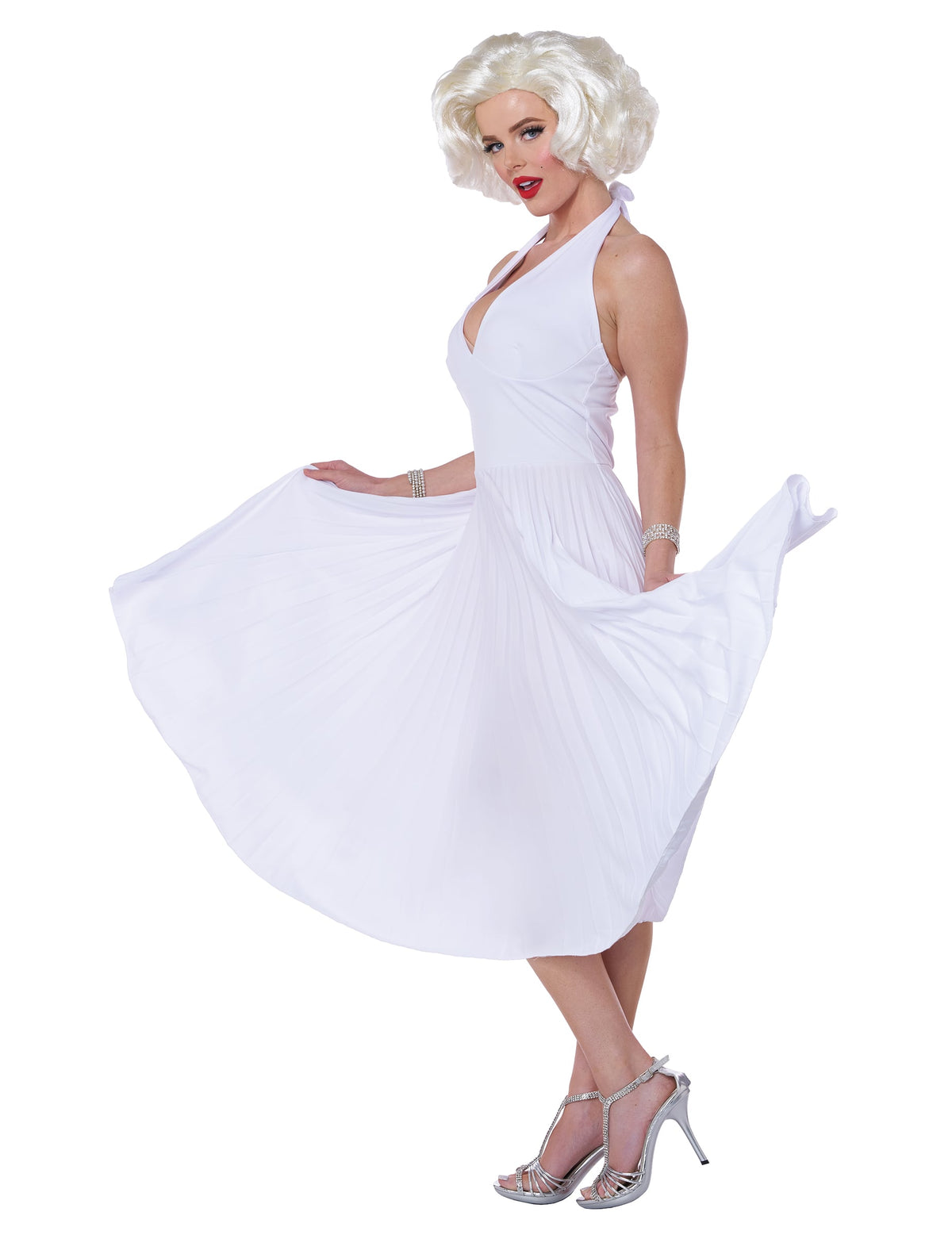 Vue de face avec robe déployée du déguisement Marilyn de Luxe