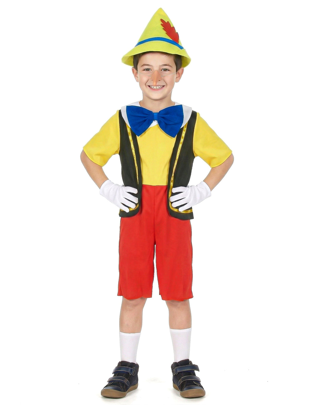 Vue de face du déguisement de marionnette petit menteur pour garçon
