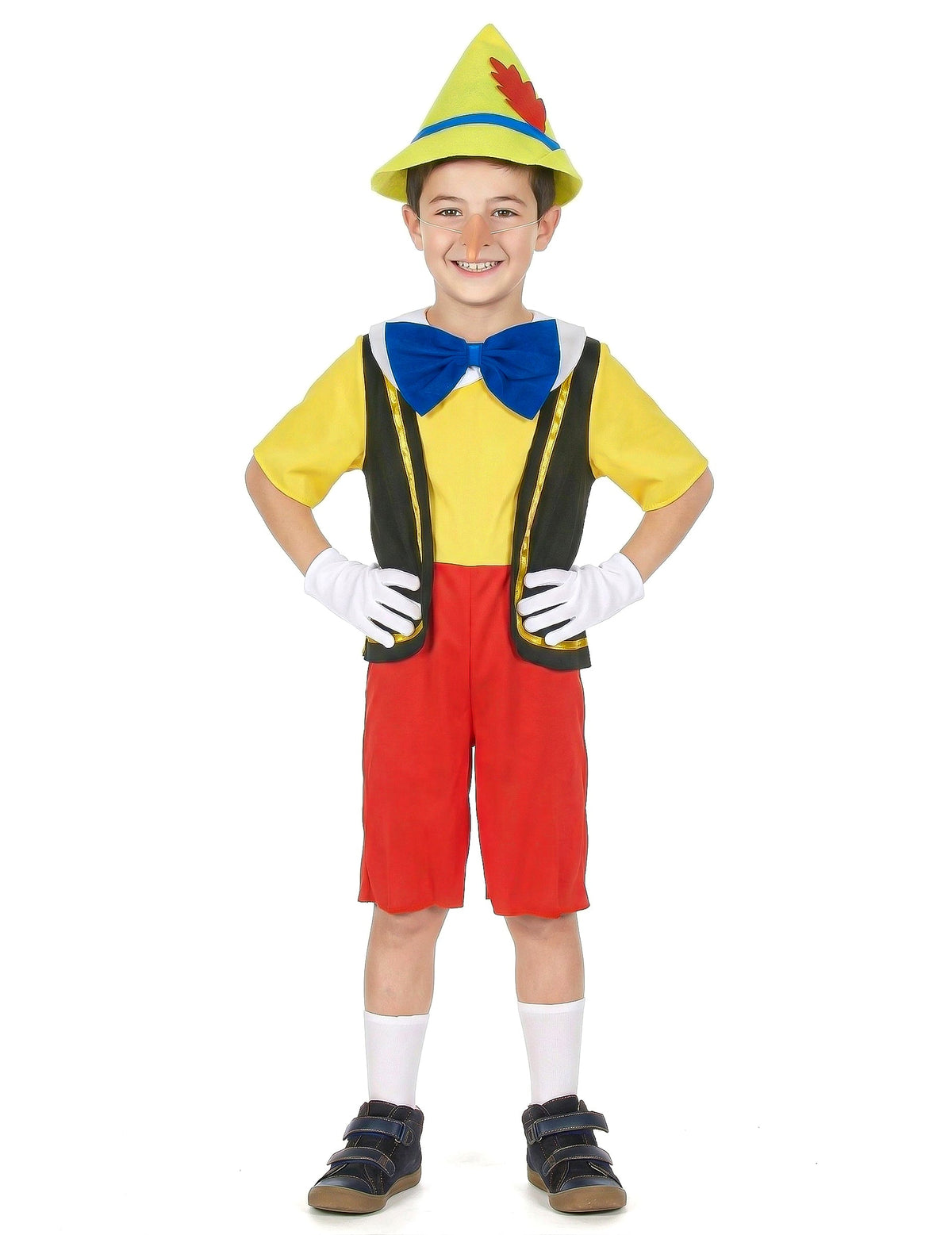 Vue de face du déguisement de marionnette petit menteur pour garçon