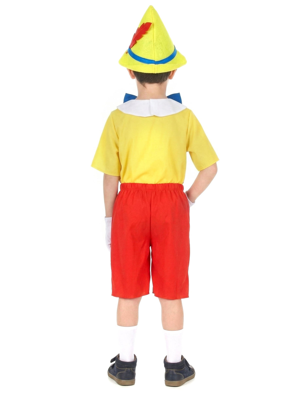 Vue de dos du déguisement de marionnette petit menteur pour garçon