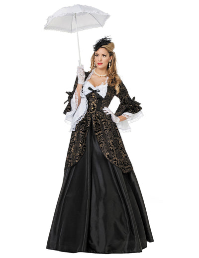 Fato de marquesa preto e dourado para mulher