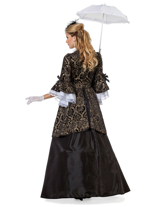 Fato de marquesa preto e dourado para mulher