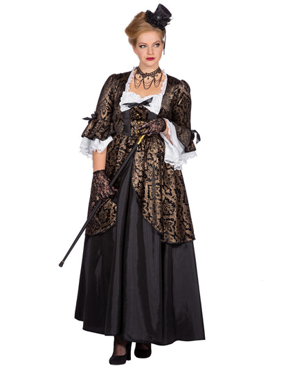 Fato de marquesa preto e dourado para mulher