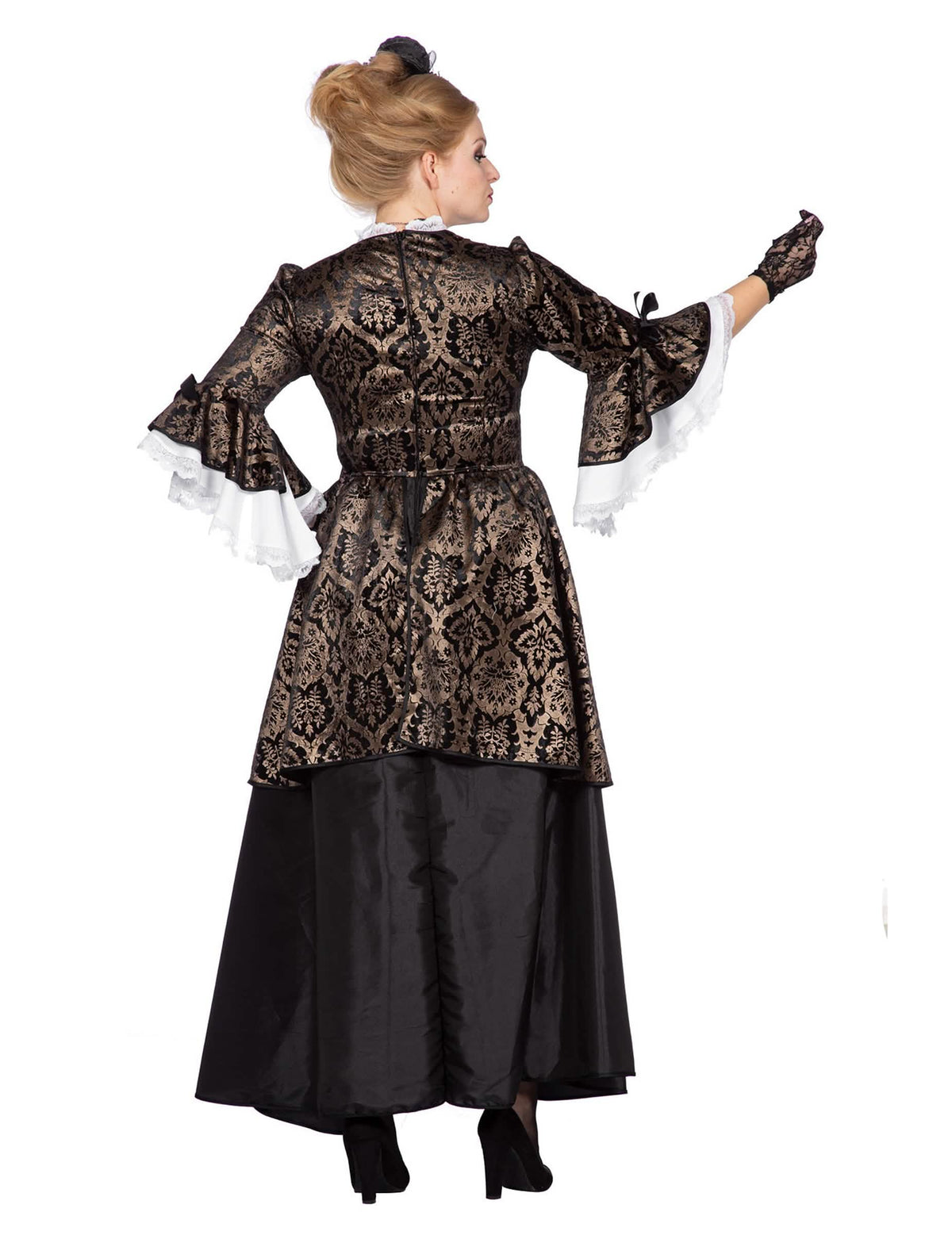 Fato de marquesa preto e dourado para mulher