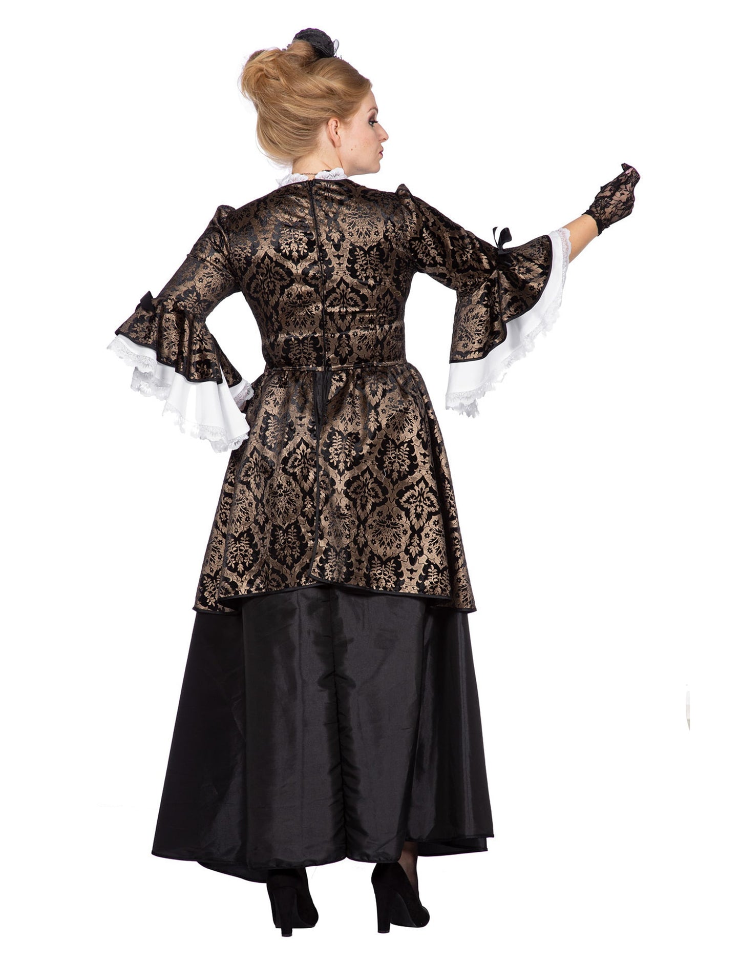 Fato de marquesa preto e dourado para mulher