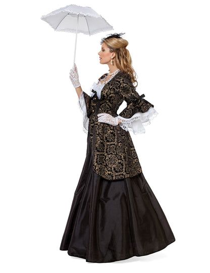 Fato de marquesa preto e dourado para mulher