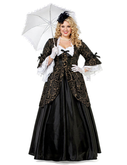 Fato de marquesa preto e dourado para mulher