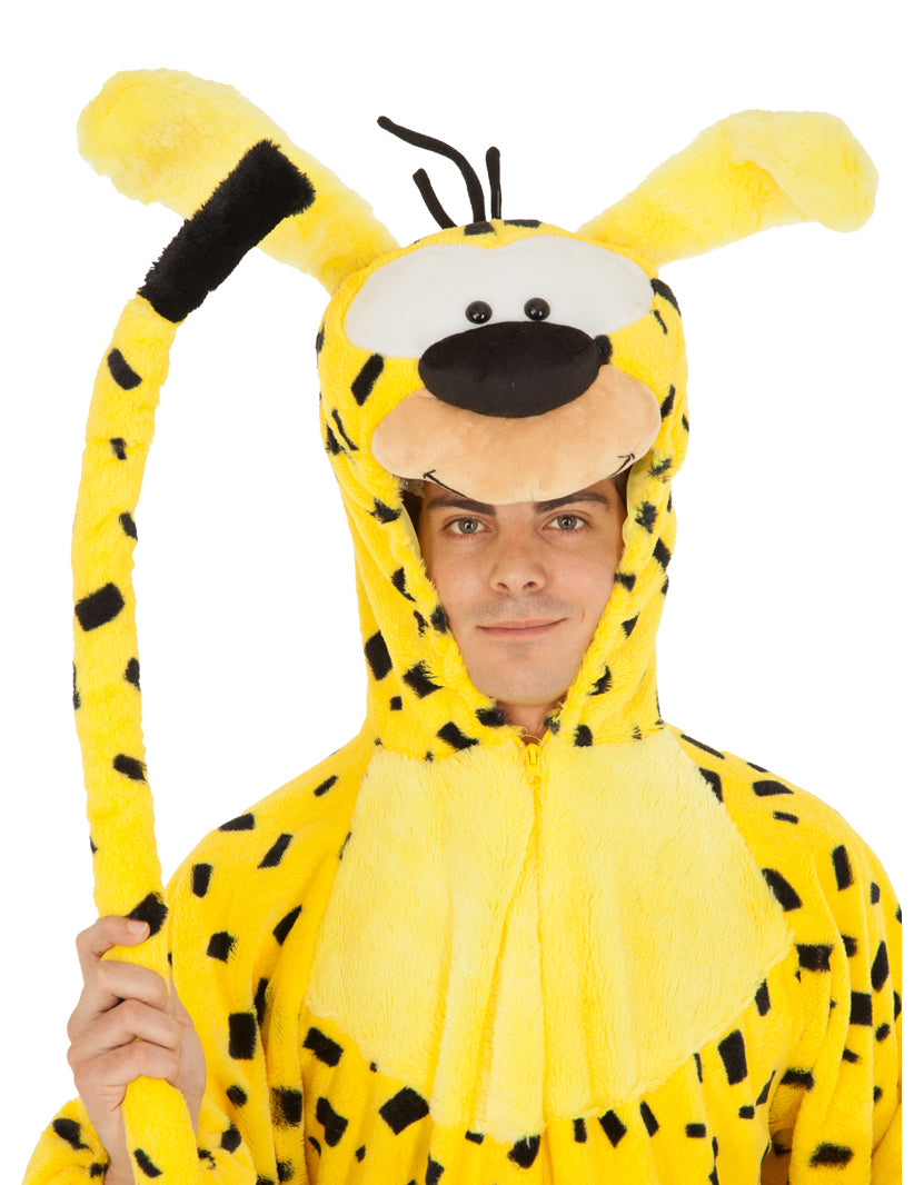 Gros plan sur la capuche du déguisement Marsupilami™ pour adulte