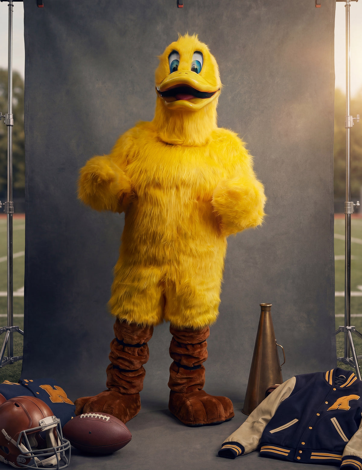 Disfarce de mascote pato amarelo para adulto