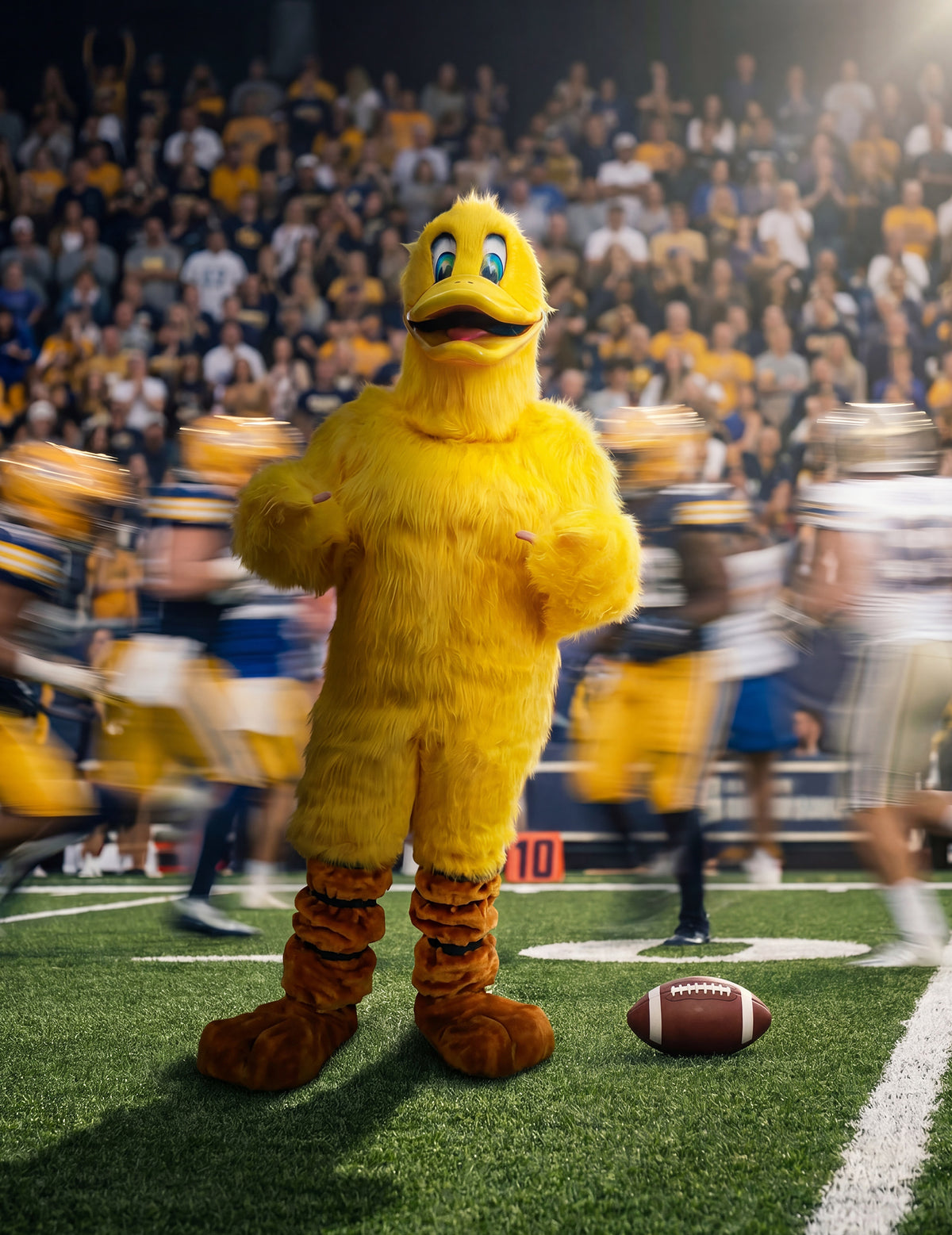 Disfarce de mascote pato amarelo para adulto