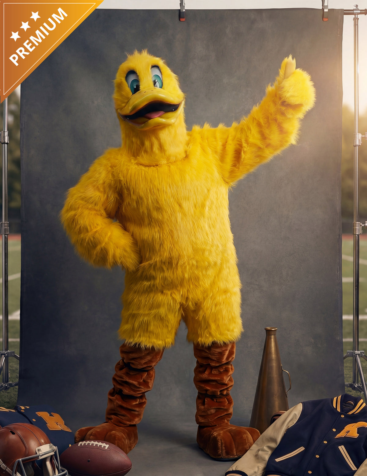 Disfarce de mascote pato amarelo para adulto
