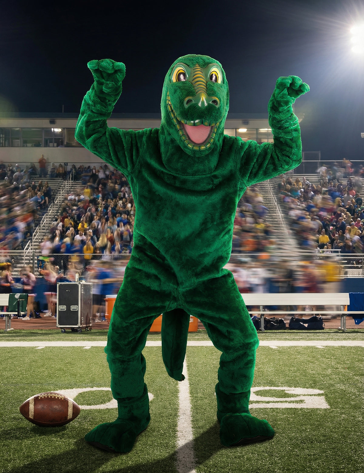 Bras levés du déguisement mascotte dinosaure