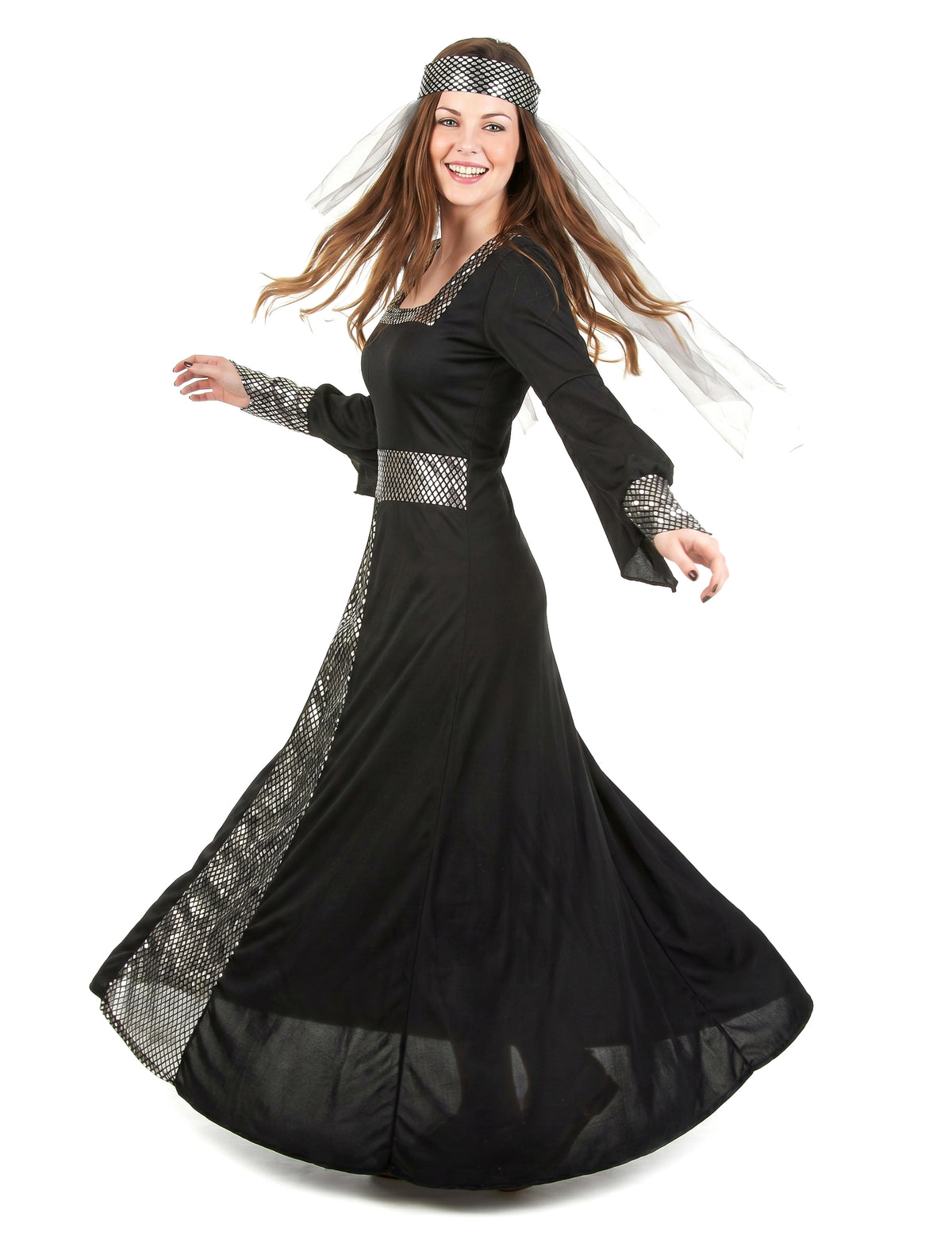 Disfarce medieval preto mulher