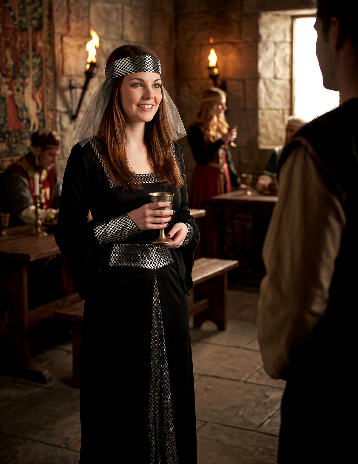 Disfarce medieval preto mulher