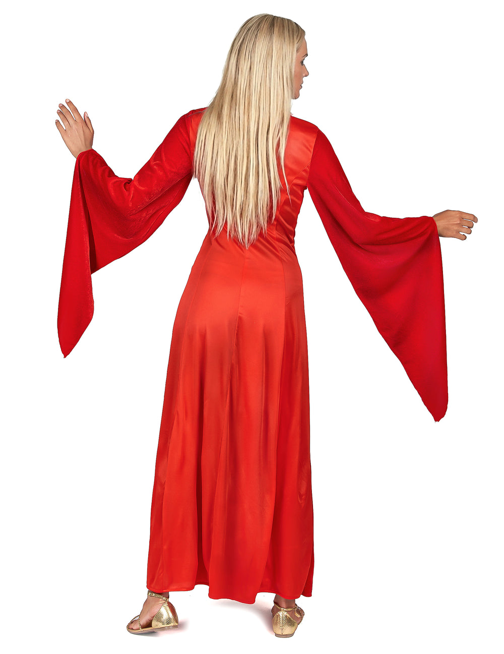Vue de dos du déguisement médiéval pour femme rouge effet velours