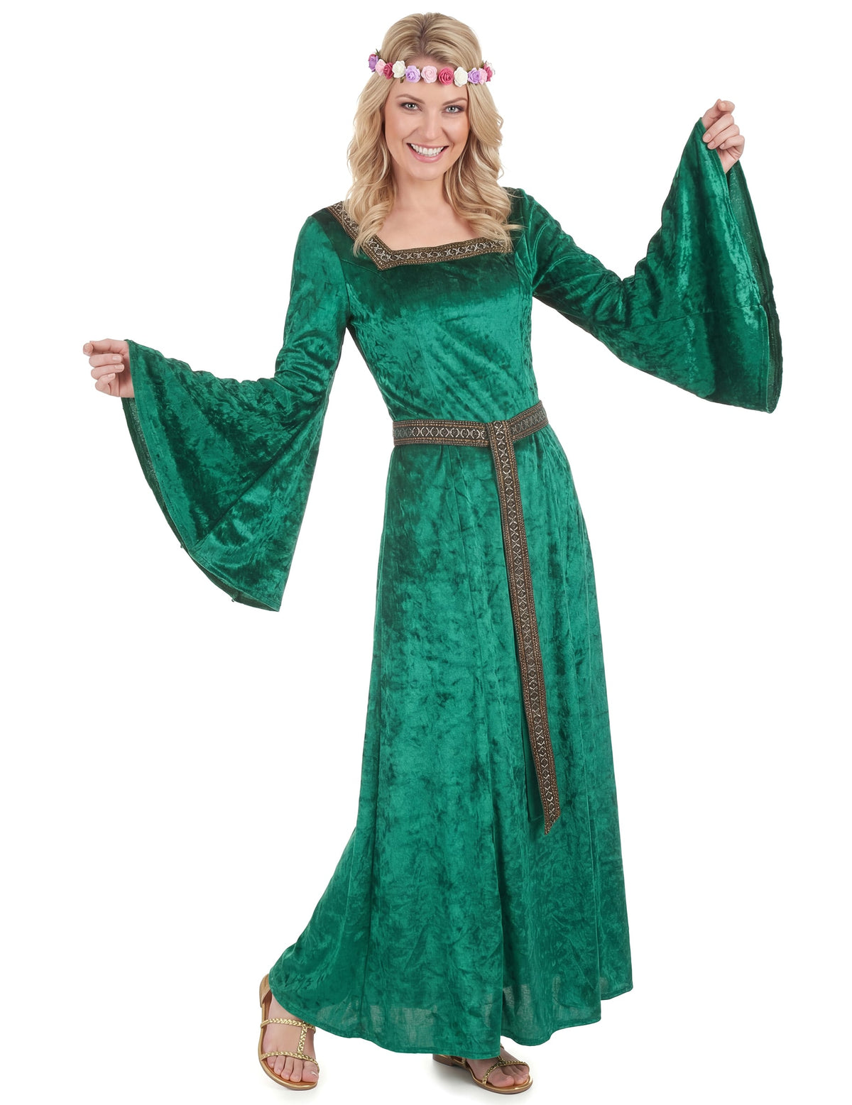 Disfarce medieval verde efeito veludo mulher