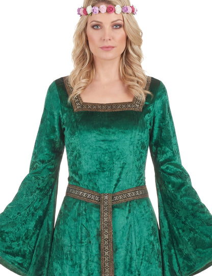 Disfarce medieval verde efeito veludo mulher
