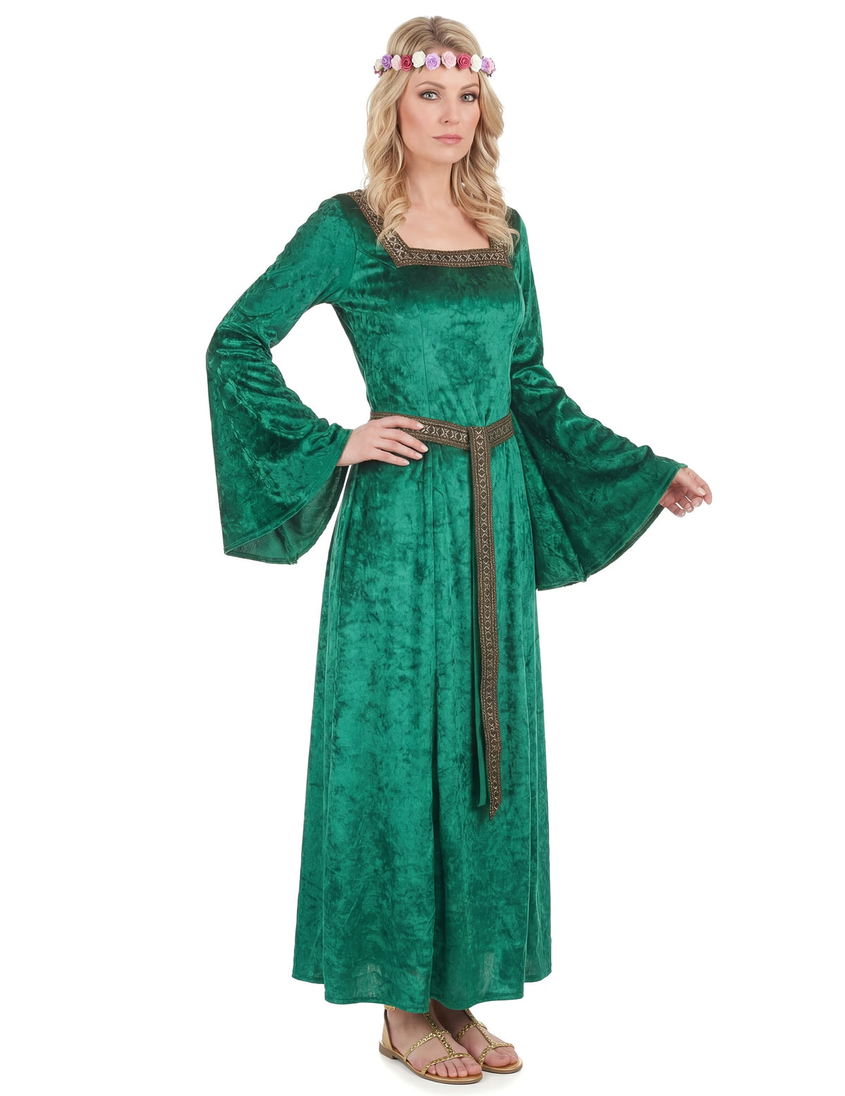 Disfarce medieval verde efeito veludo mulher