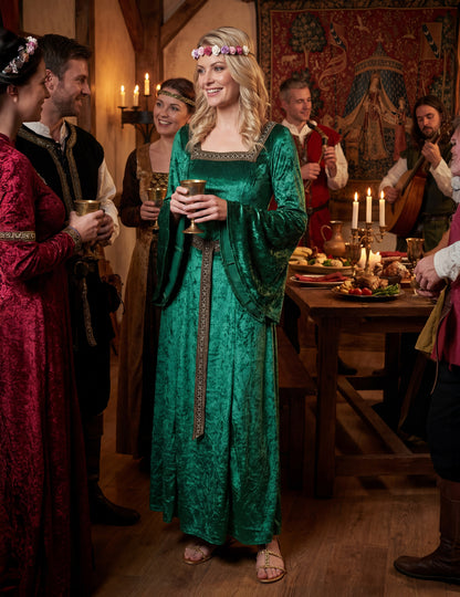Disfarce medieval verde efeito veludo mulher