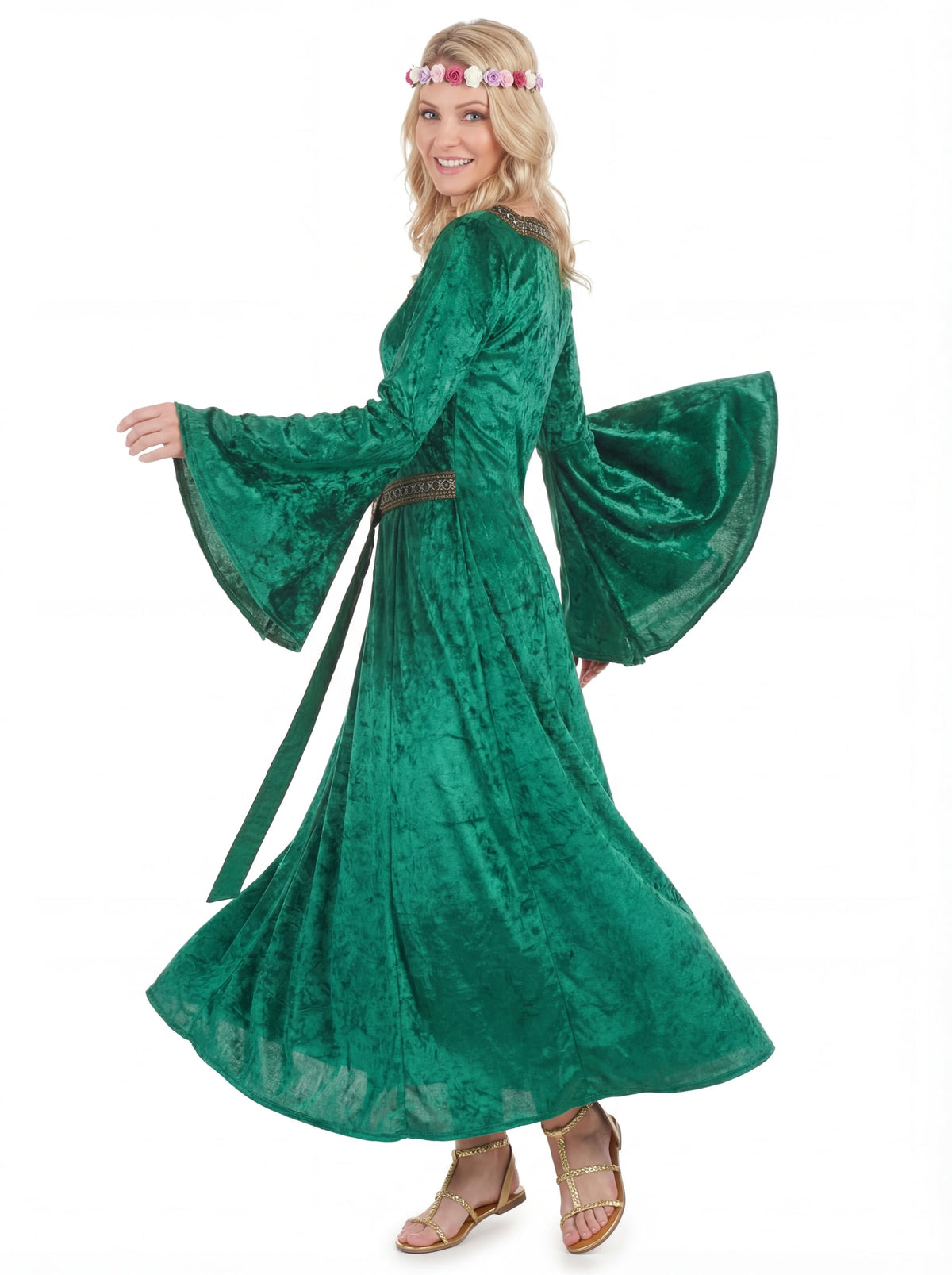Disfarce medieval verde efeito veludo mulher