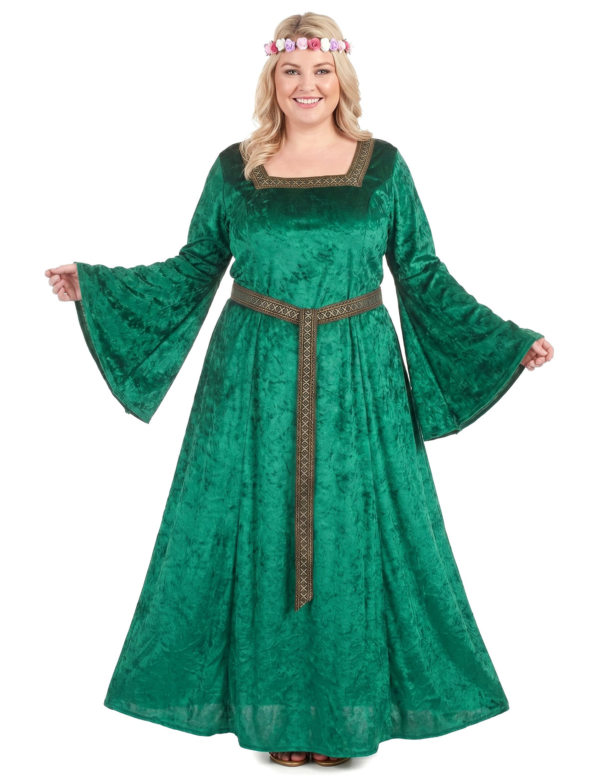 Disfarce medieval verde efeito veludo mulher