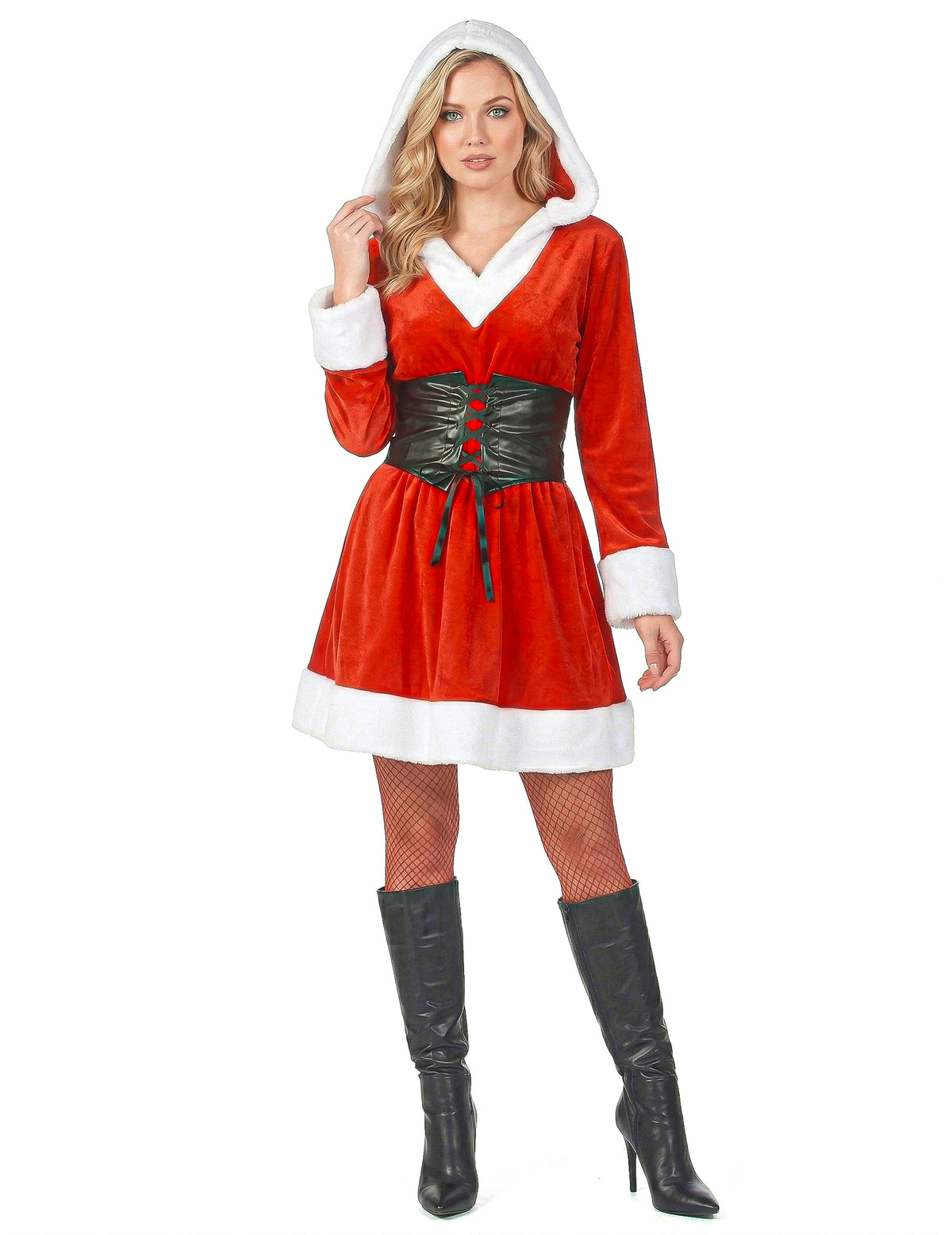 Vue de face du déguisement Mère Noël corset