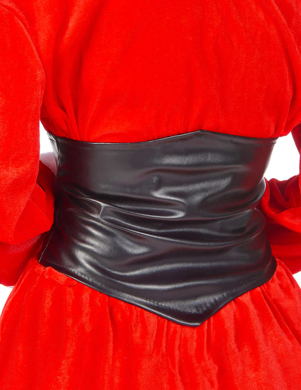 Détail de la ceinture noire du déguisement Mère Noël corset