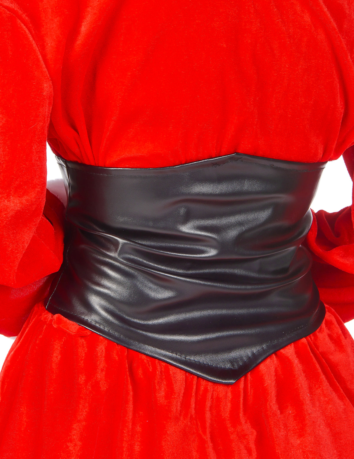 Détail de la ceinture noire du déguisement Mère Noël corset
