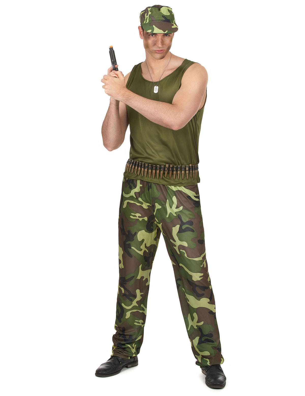 Déguisement militaire pour homme vert kaki avec pantalon camouflage
