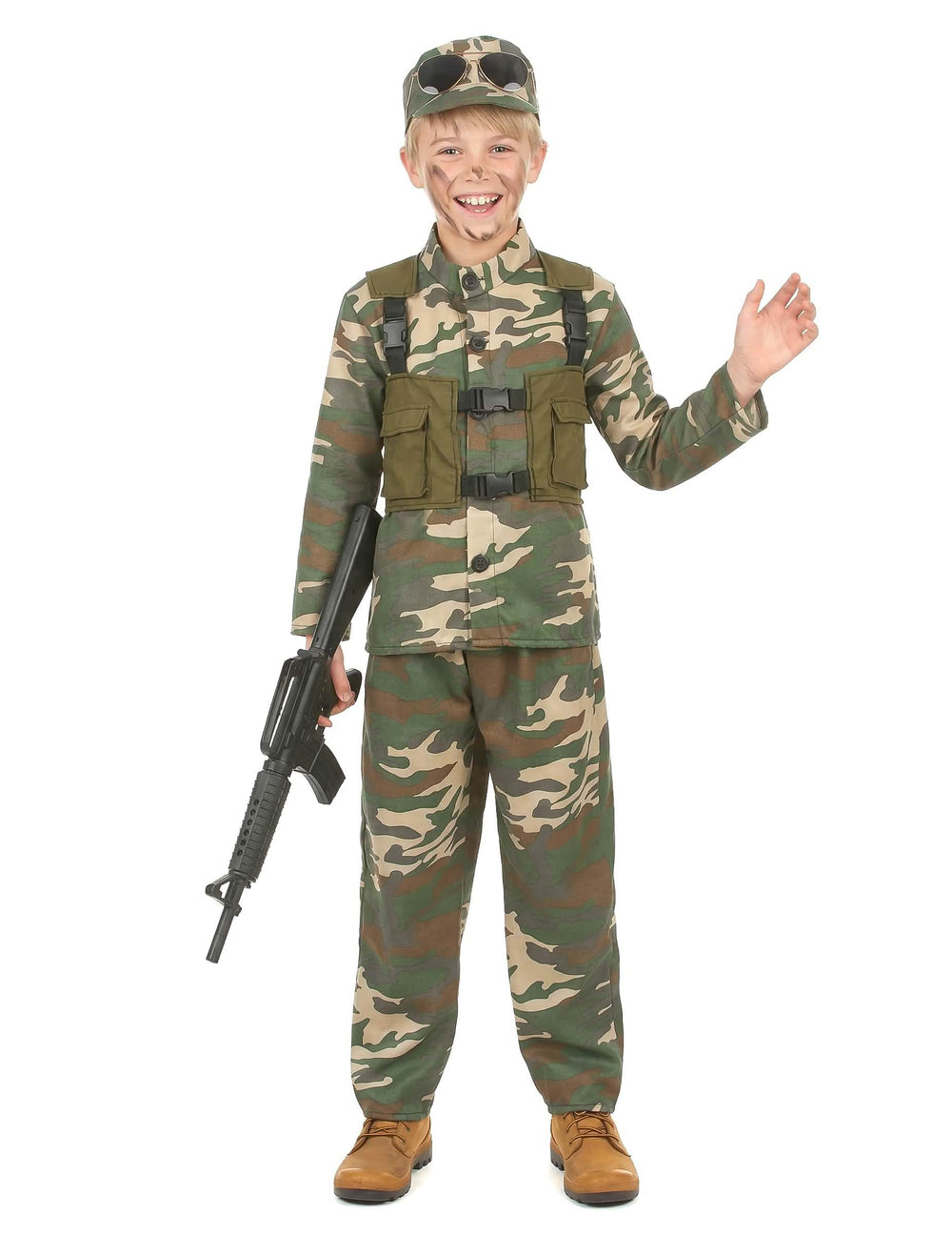 Vista frontal do fato militar para menino