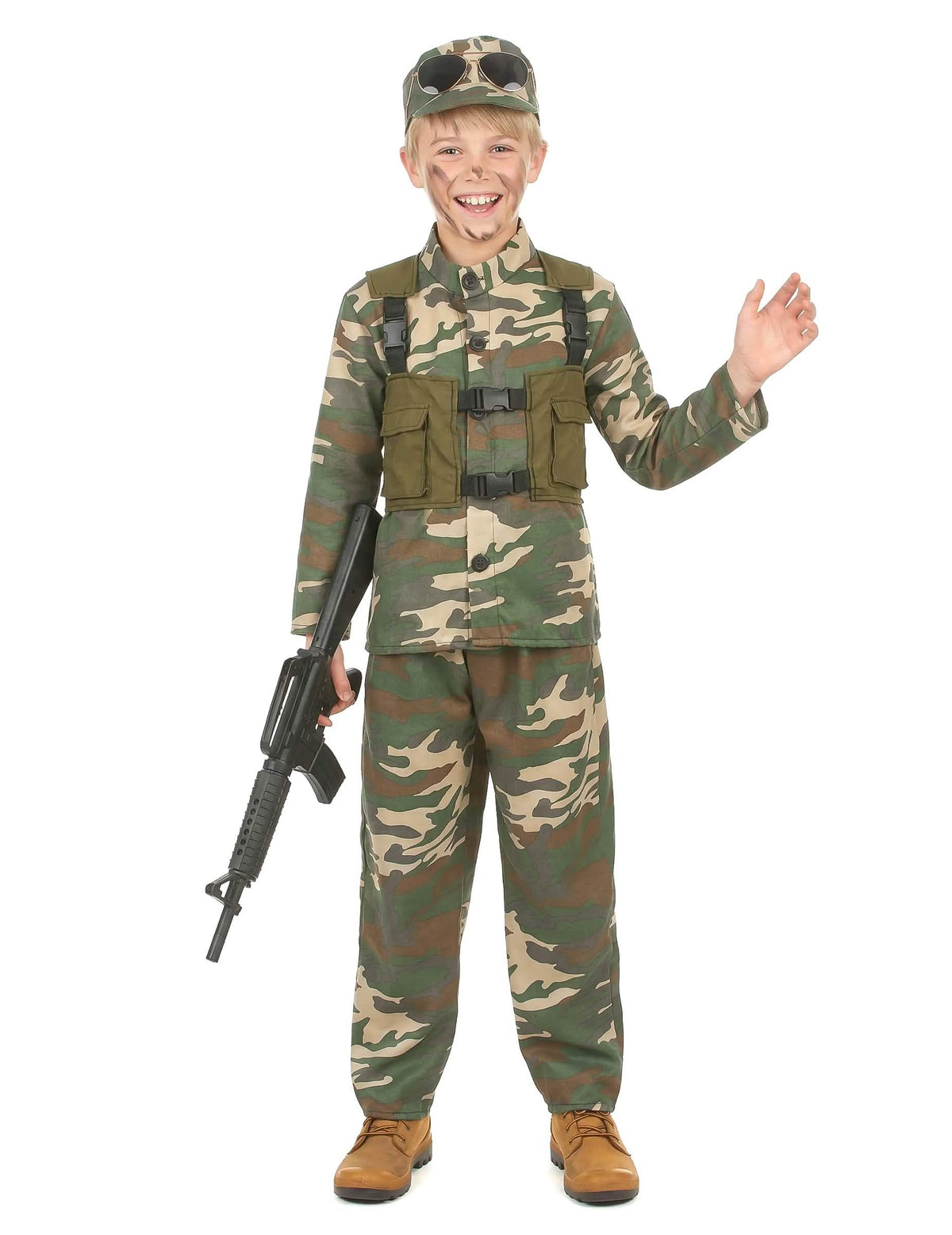 Vista frontal do fato militar para menino