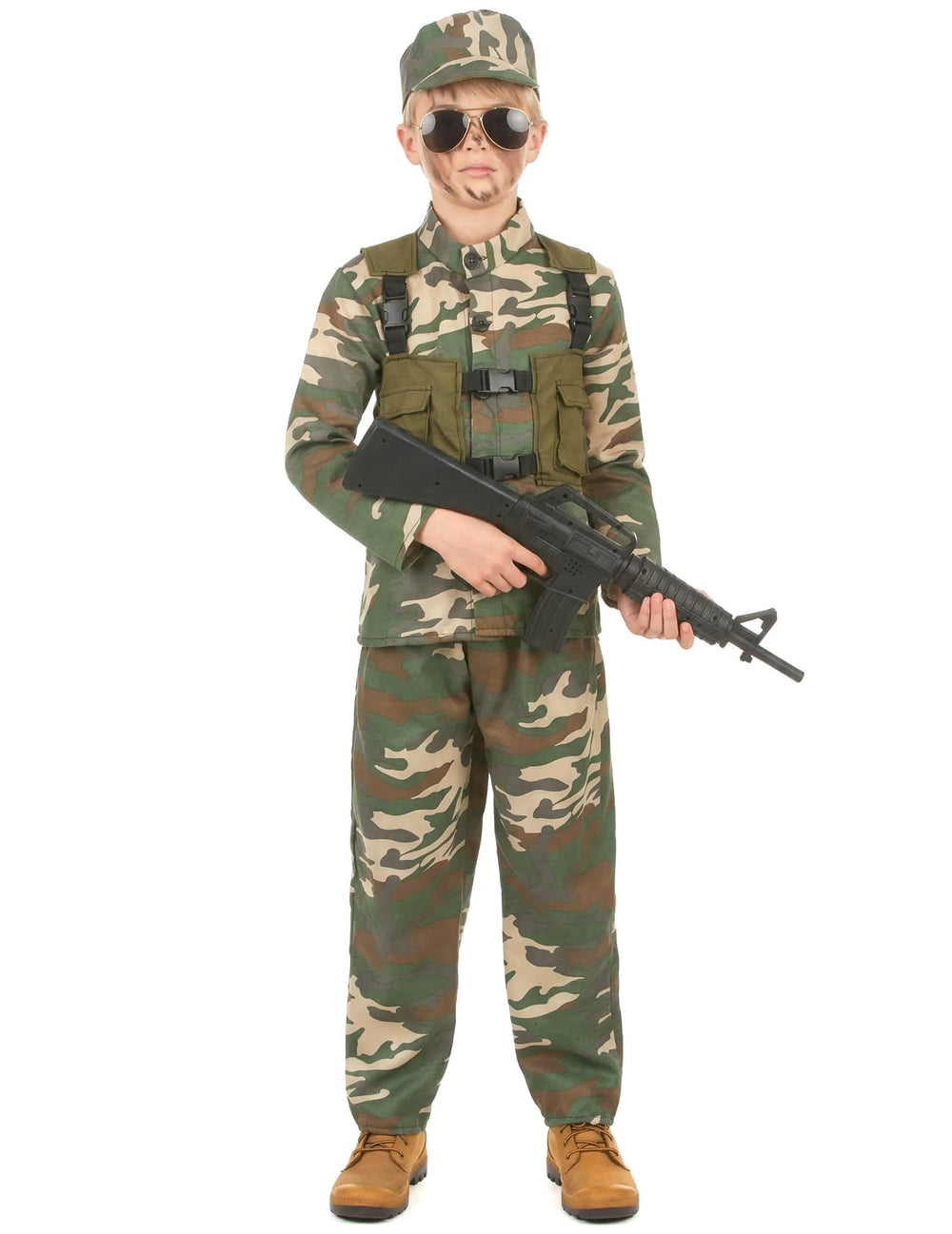Vista traseira do disfarce militar para menino
