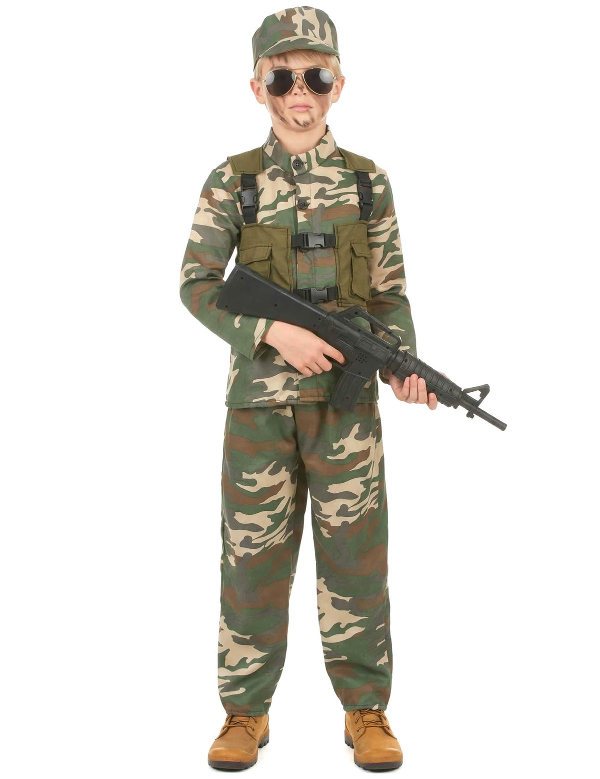 Vista traseira do disfarce militar para menino