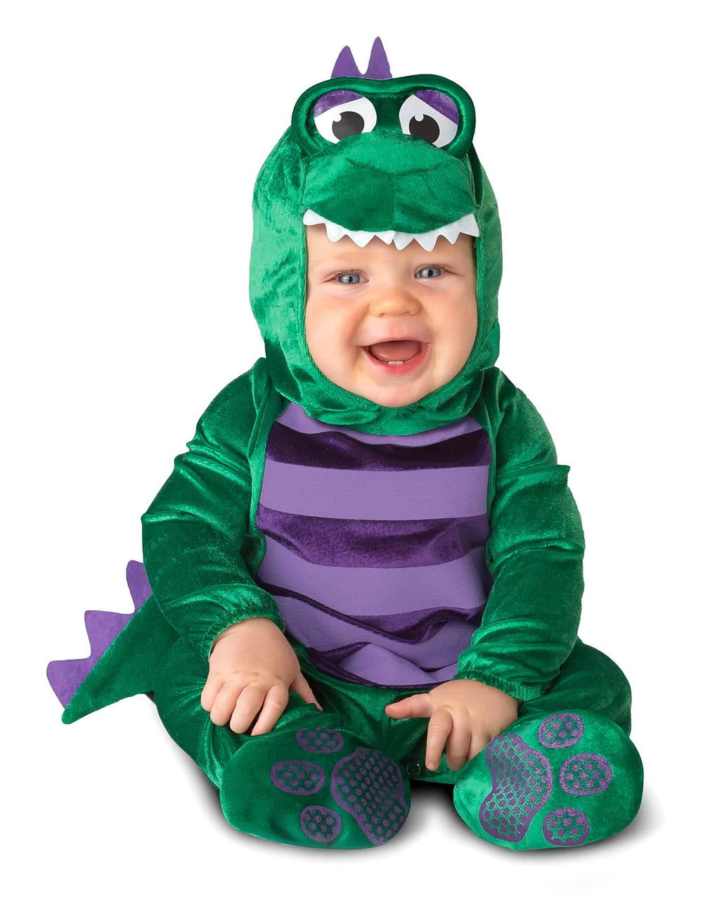 Fato de dinossauro mini para bebé verde e roxo