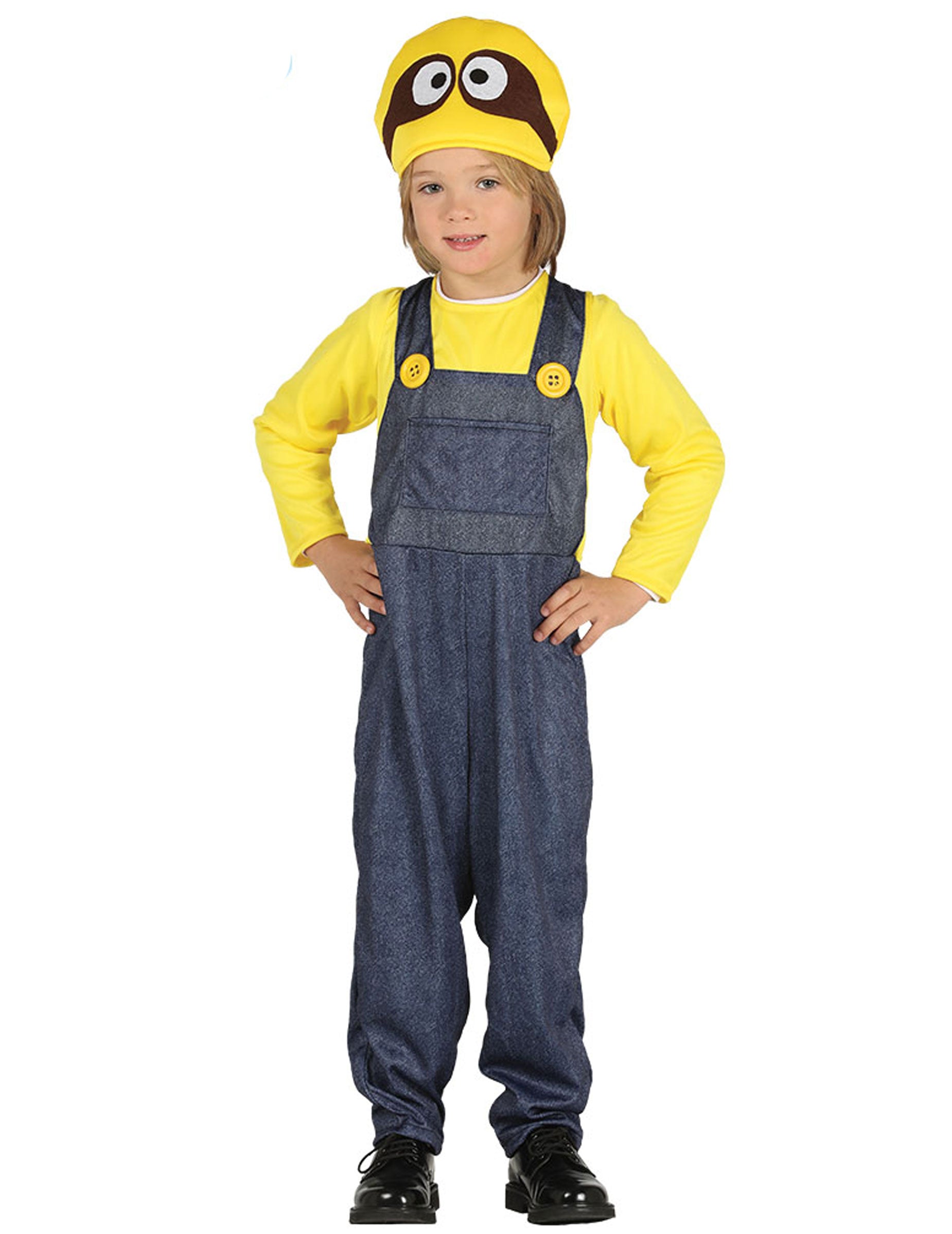 Déguisement minimoi pour enfant jaune et bleu avec combinaison et bonnet