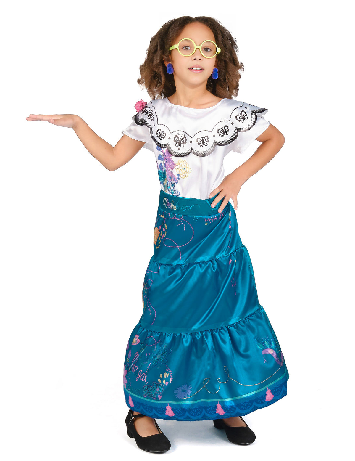 Vue de face en pose du déguisement Mirabel deluxe Encanto™