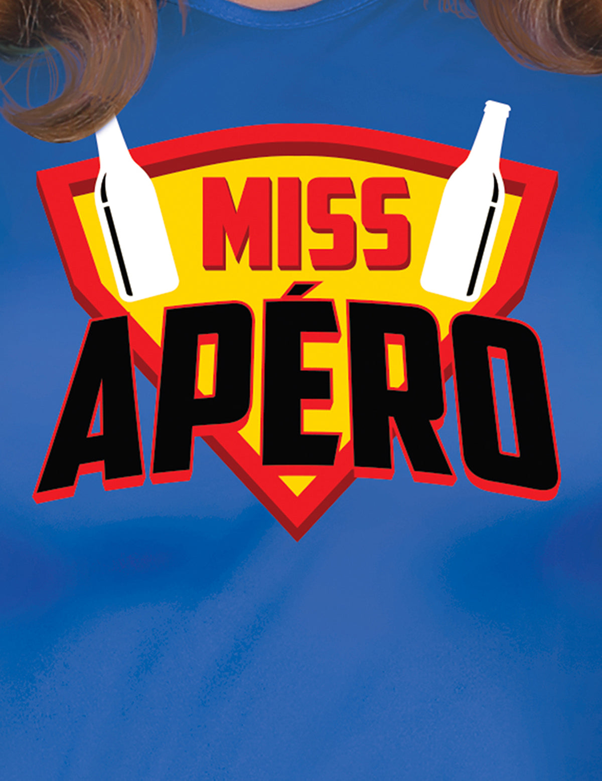 Gros plan sur le logo du déguisement de Miss Apéro pour femme