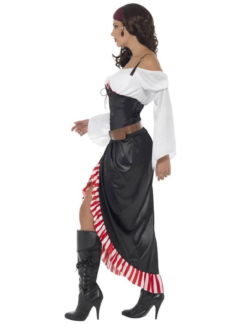 Vista de perfil do disfarce sexy de pirata caveira para mulher