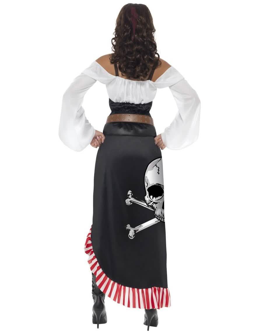 Vista de trás do disfarce sexy miss cabeça de morto pirata para mulher