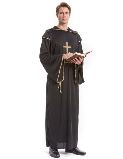 Disfarce de monge homem preto e dourado