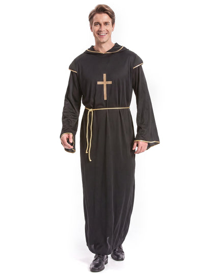Disfarce de monge homem preto e dourado