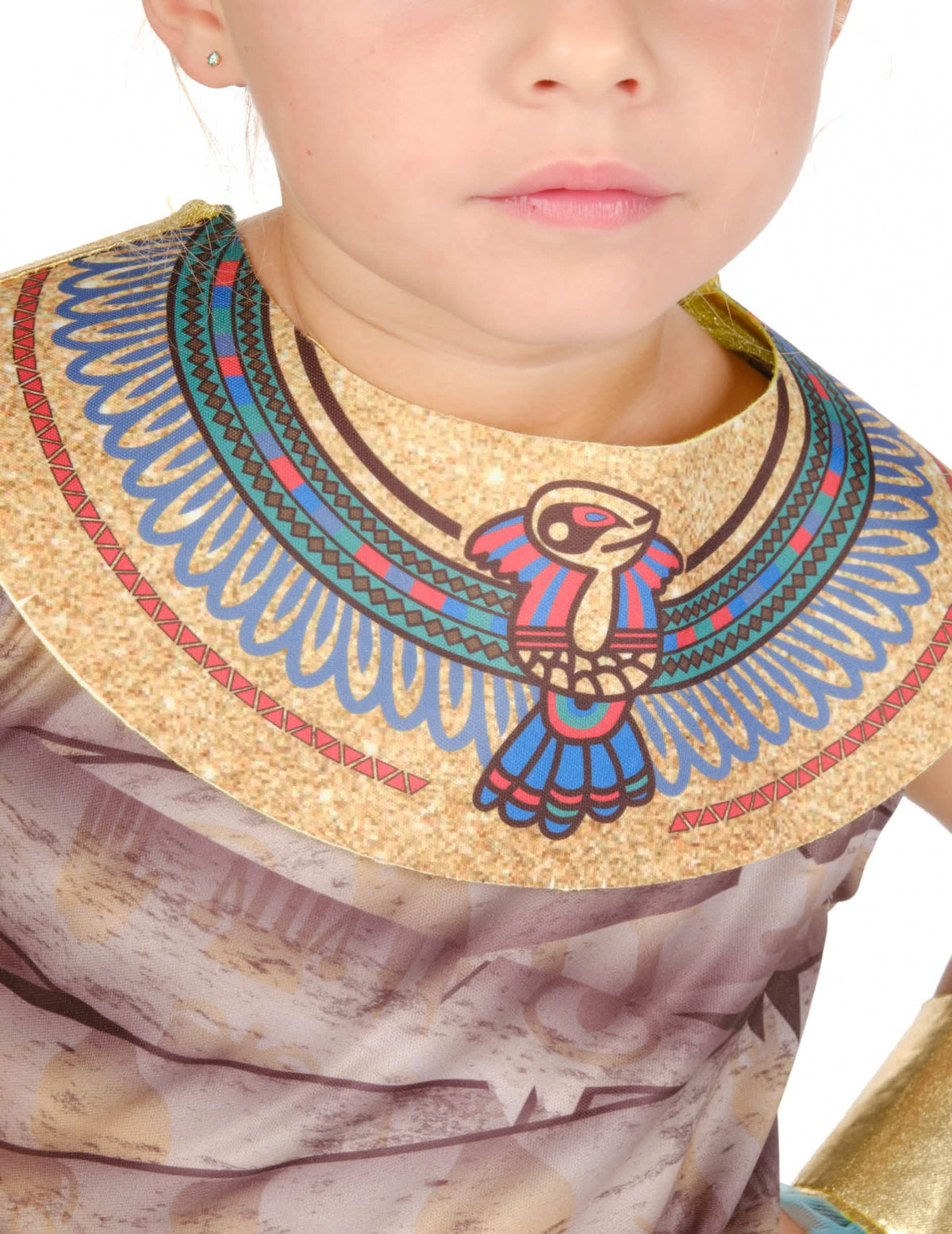 Détail du col égyptien imprimé du déguisement momie Egyptienne