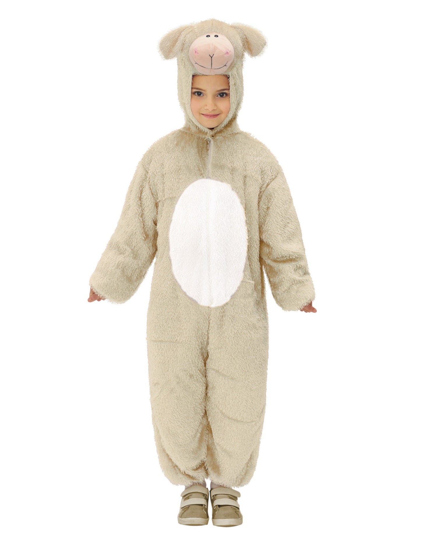 Déguisement de mouton pour enfant beige et blanc à capuche pelucheuse