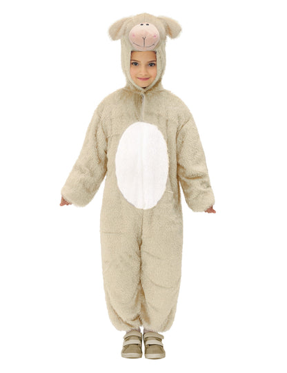 Déguisement de mouton pour enfant beige et blanc à capuche pelucheuse