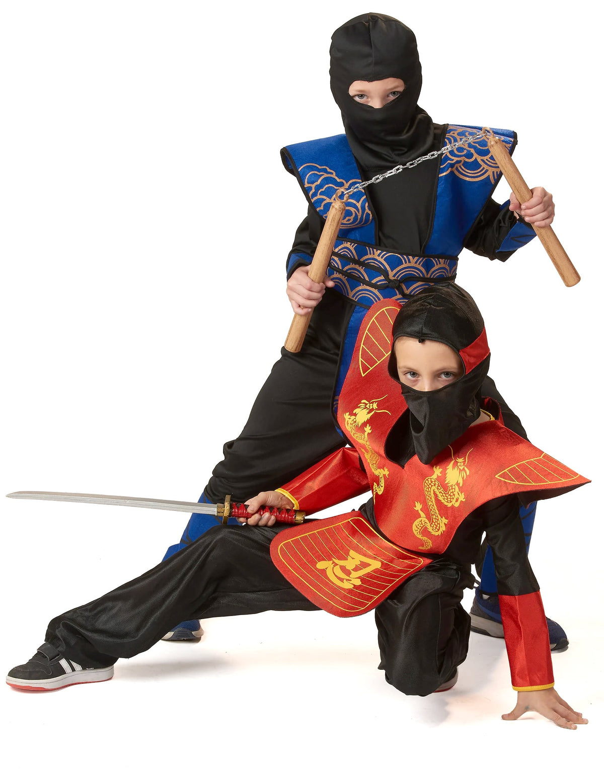 Déguisement ninja pour garçon bleu et doré