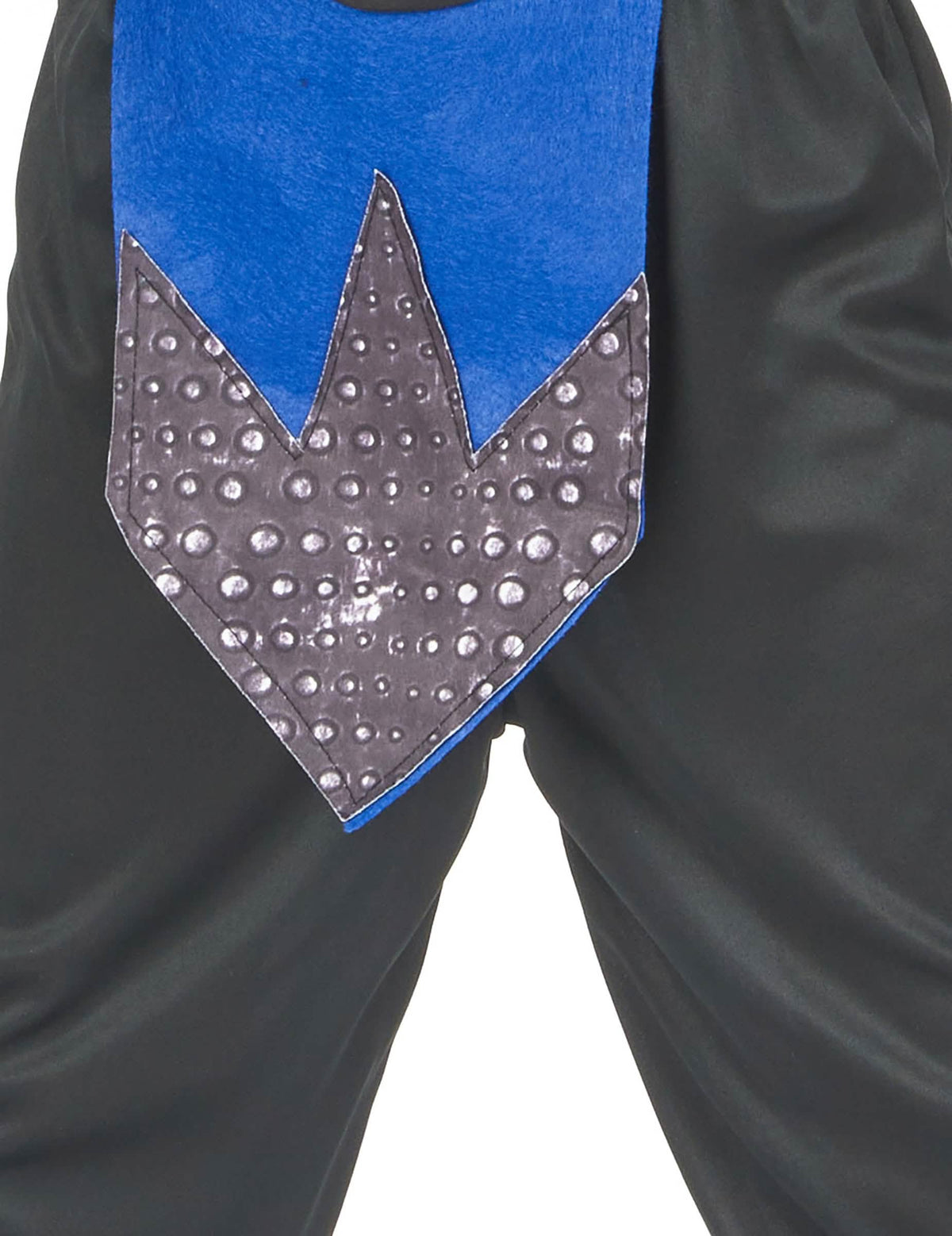 Detalhe da tabarda azul e cinzento do disfarce ninja