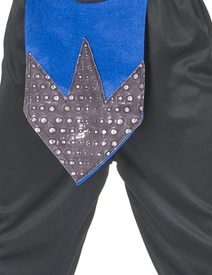 Détail du tabard bleu et gris du déguisement ninja